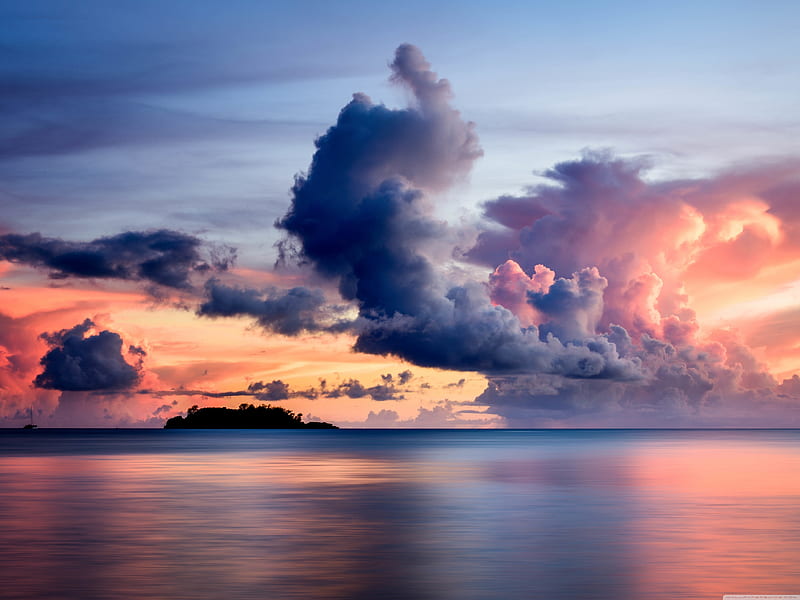 Seascape, horizon, guam, nature, sunset, clouds, HD wallpaper