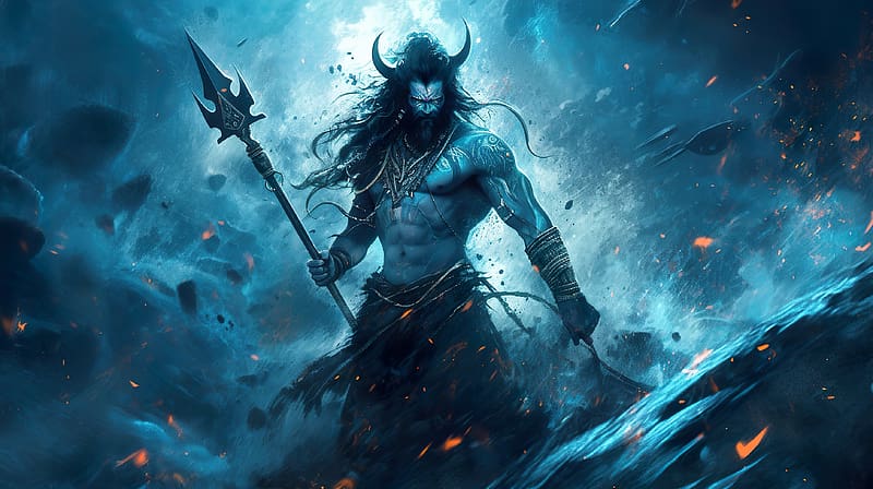 Mahadev Hindu God, magadev, shiva, blue, fantasy, art, man, hindu god, HD wallpaper