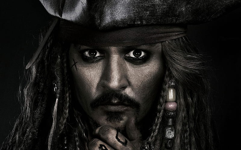 Captain Sparrow, poster, movie, black, man, pirates of the caribbean, face, eyes, actor, disney, Johnny Depp, HD wallpaper