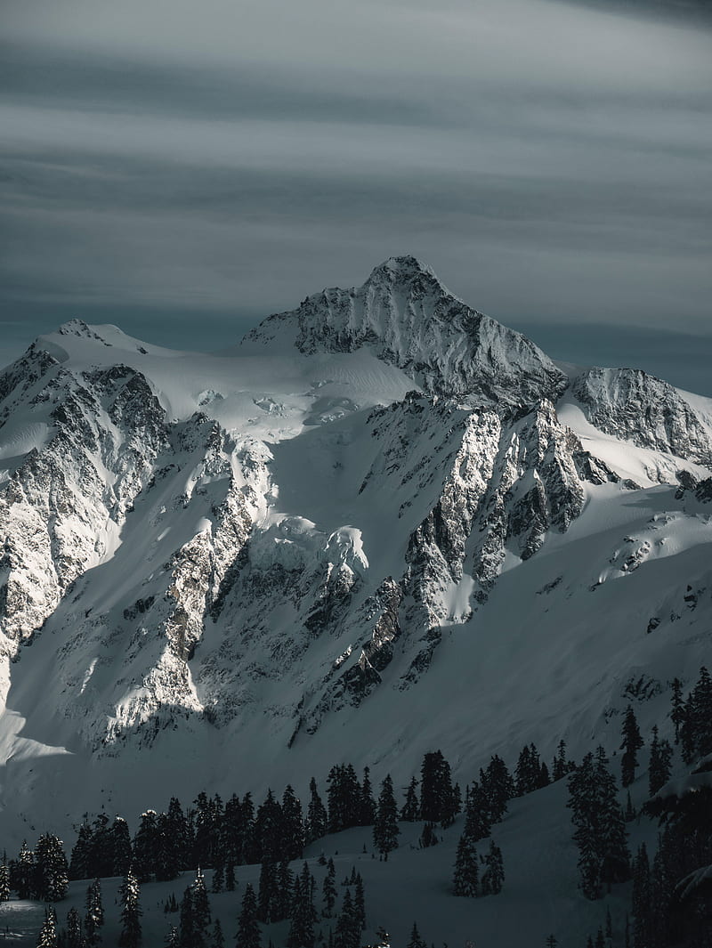 mountain, snowy, snow, winter, peaks, sky, HD phone wallpaper