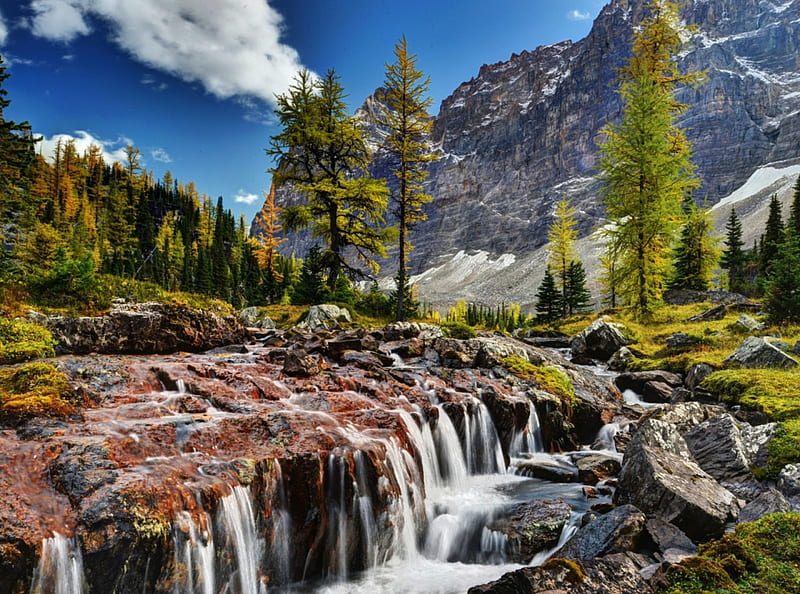 small waterfall, river, water, waterfalls, mountains, HD wallpaper
