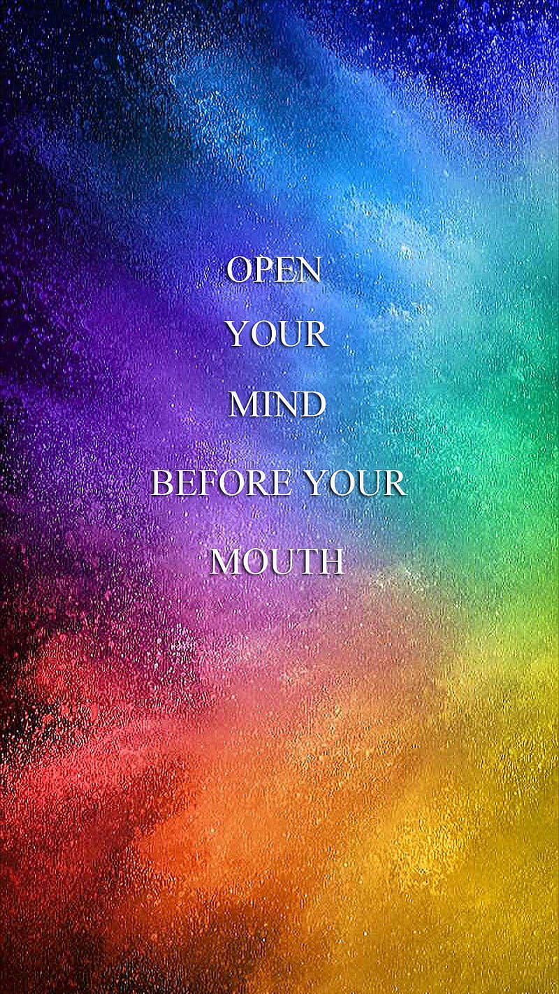 open your mind, rainbow, colors, blue, green, yellow, orange, red, splash, sayings, words, HD phone wallpaper