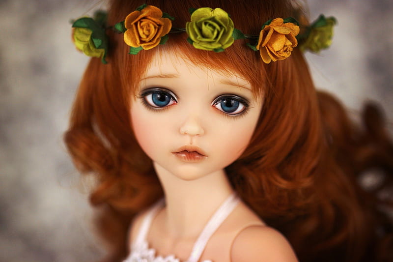 Lovely Doll, hair, roses, eyes, natural, porcelain, HD wallpaper