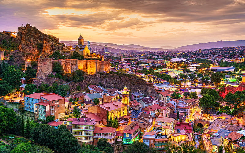 Tbilisi cityscapes, georgian cities, sunset, Georgia, Asia, Tbilisi at evening, HD wallpaper