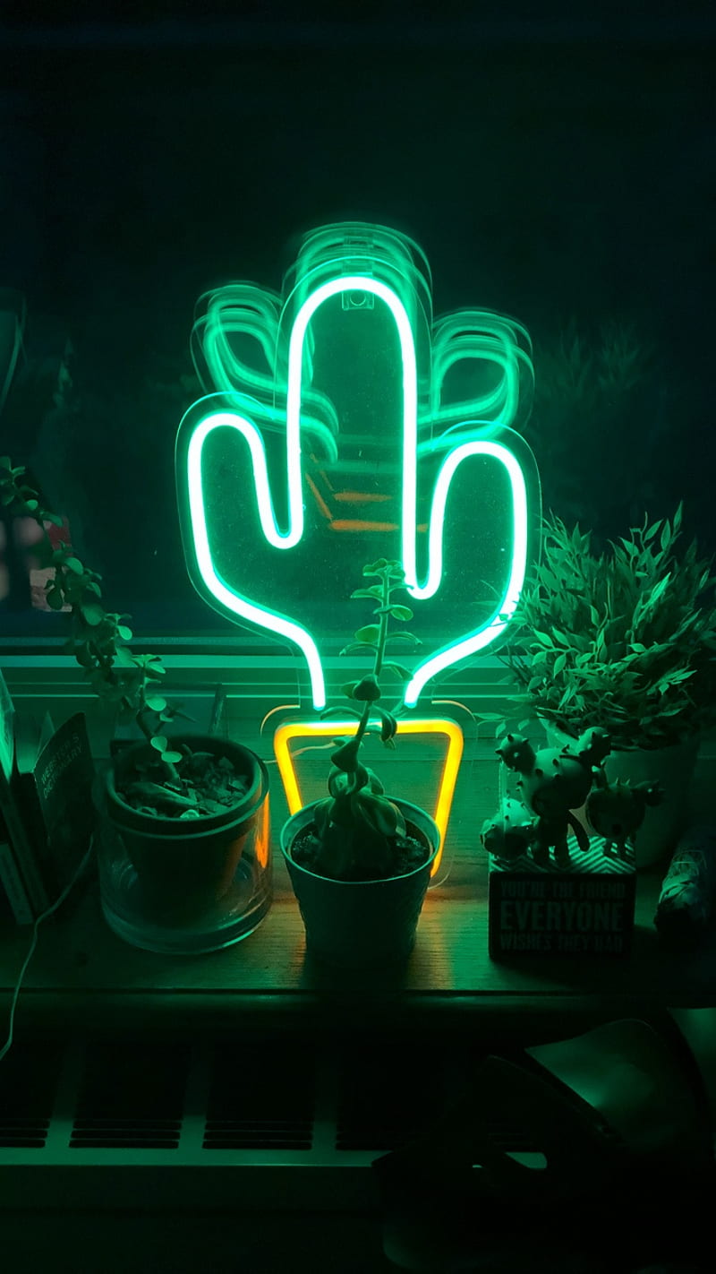 Neon Poo Thotti, cactus, flowers, green, light, neon, HD phone wallpaper
