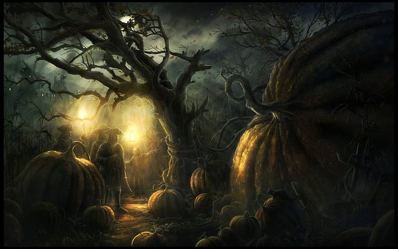 Mother Pumpkin, colonial america, halloween, mother, pumpkin Entropy, garden, radojavor, huge, pumpkins, night, HD wallpaper