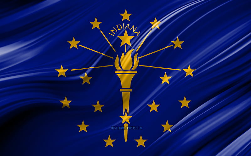 Indiana flag, american states, 3D waves, USA, Flag of Indiana, United States of America, Indiana, administrative districts, Indiana 3D flag, States of the United States, HD wallpaper