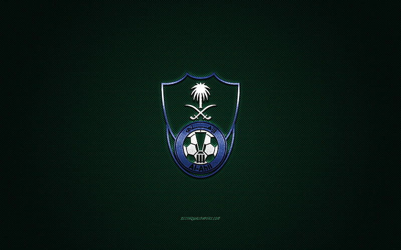 Al Ahli SC, Saudi football club, SPL, blue logo, green carbon fiber ...