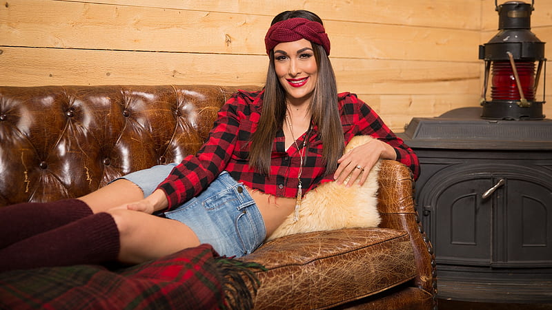 Warm Up. ., female, models, cowgirl, boots, Brie Bella, cabin, stove, women, brunettes, couch, girls, fashion, western, HD wallpaper