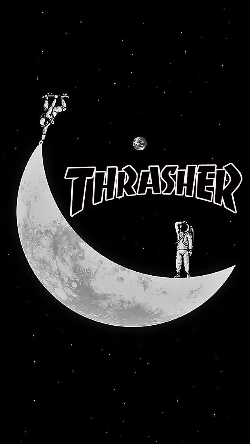 Thrasher moon, thrasher, space, skate, HD phone wallpaper
