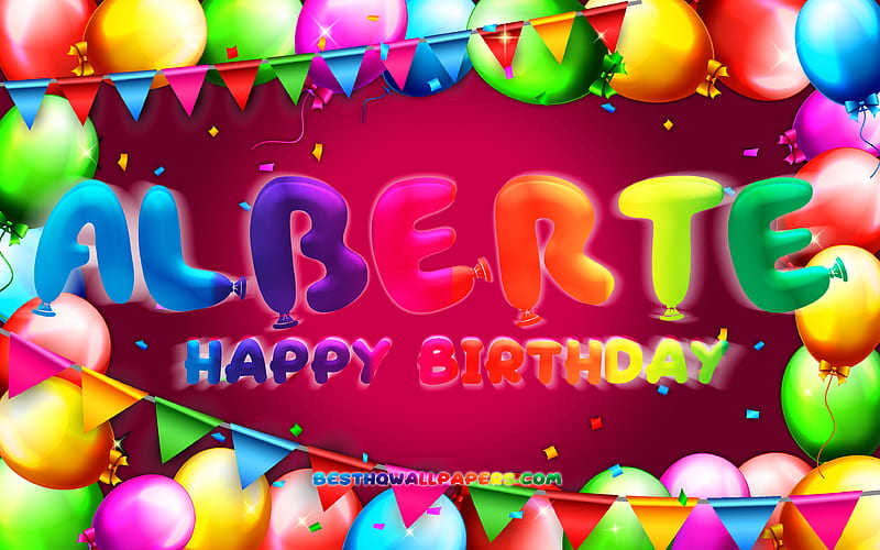 Happy Birtay Alberte colorful balloon frame, Alberte name, purple background, Alberte Happy Birtay, Alberte Birtay, popular danish female names, Birtay concept, Alberte, HD wallpaper
