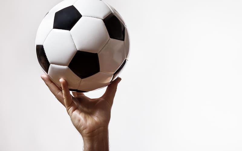 soccer ball in hand, football concepts, popular sports games, sports equipment, ball, HD wallpaper