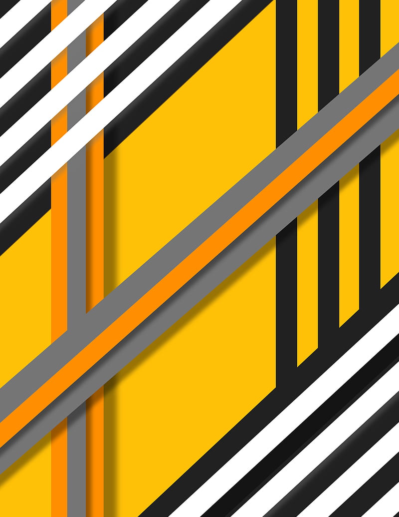 Yellow Lines, black, cool, gray, gris, lines, material design, orange, stripes, white, yellow, HD phone wallpaper