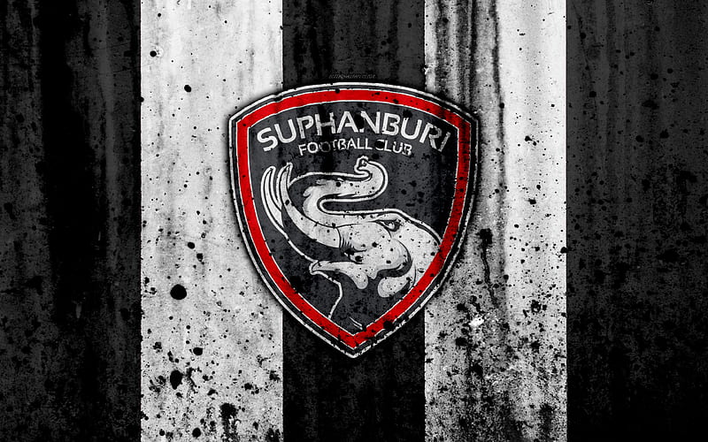 FC Suphanburi, grunge, Thai League 1, soccer, art, football club, Thailand, Suphanburi, logo, stone texture, Suphanburi FC, HD wallpaper