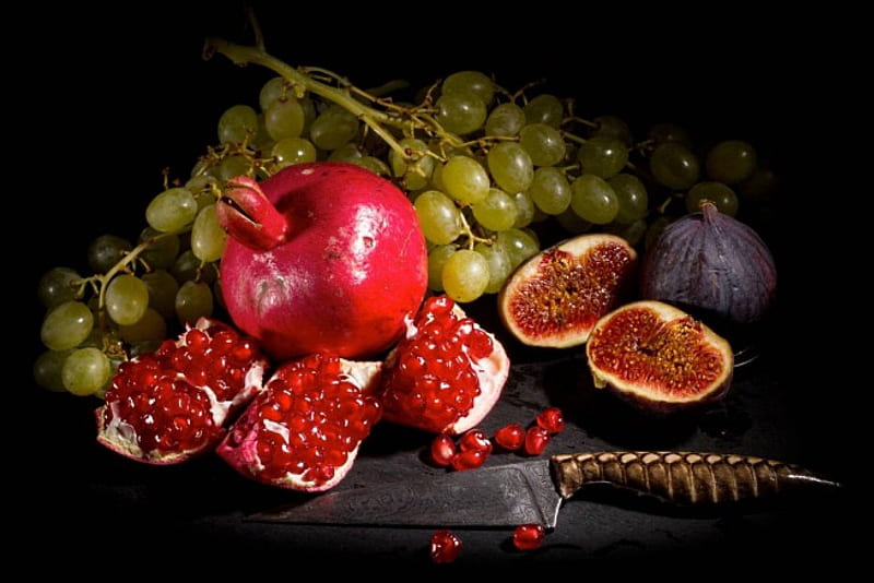 *** Fresh Fruits ***, winogrona, figi, granat, owoce, HD wallpaper