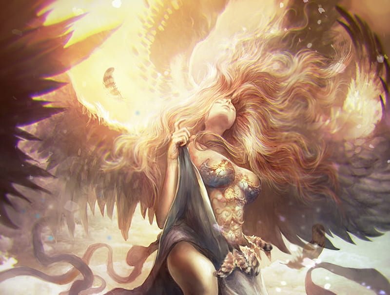 Elda, fantasy, wings, luminos, girl, dalisa art, angel, HD wallpaper