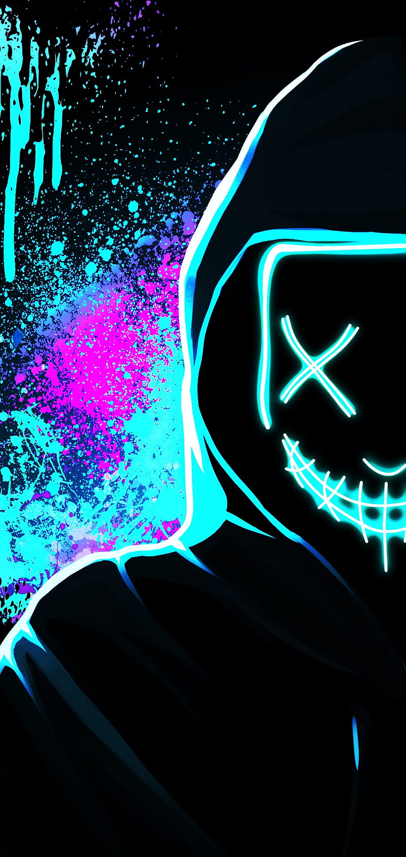 Neon mask, abstract, anime, blue, game, the purge, HD phone wallpaper