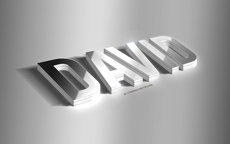 David, silver 3d art, gray background, with names, David name, David greeting card, 3d art, with David name, HD wallpaper