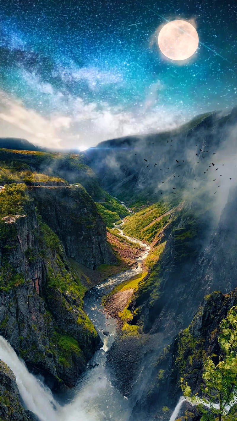Milkyway Waterfalls, QUBIX, clouds, dramatic, fairy, falling, fantasy, flowing, forest, green, ice, jungle, lake, mountains, nature, night, plants, pond, rain, river, rocks, scenic, sky, snow, snowfalkl smoke, sunrise, sunset, swimming, tale, thunders, trees, trews, water, weather, HD phone wallpaper