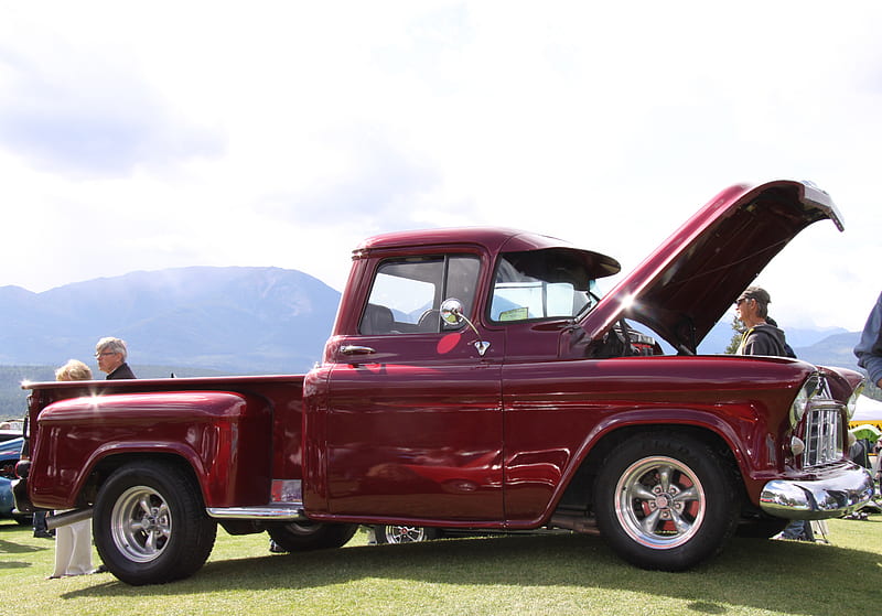 GMC Truck at the Radium Hot Springs car show 96, red, graphy, green, GMC, truck, silver, HD wallpaper
