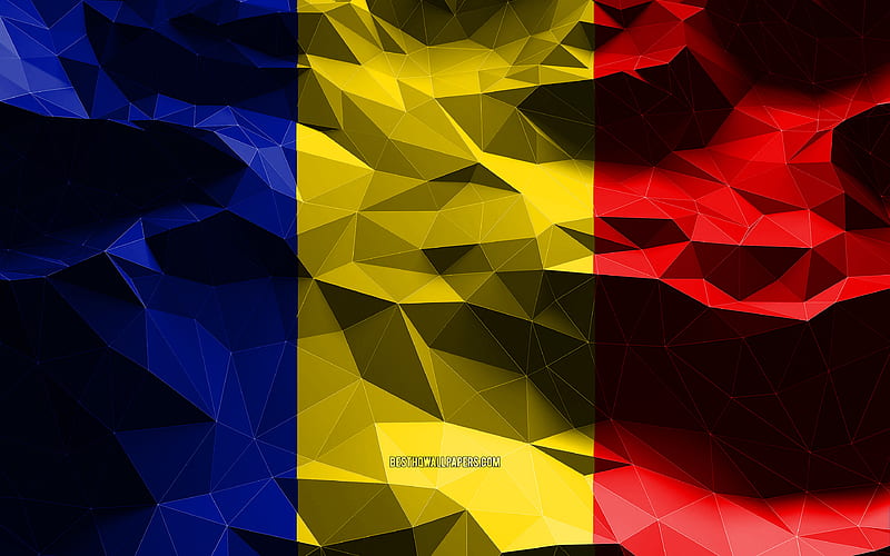 Romanian flag, low poly art, European countries, national symbols, Flag of Romania, 3D flags, Romania flag, Romania, Europe, Romania 3D flag, HD wallpaper