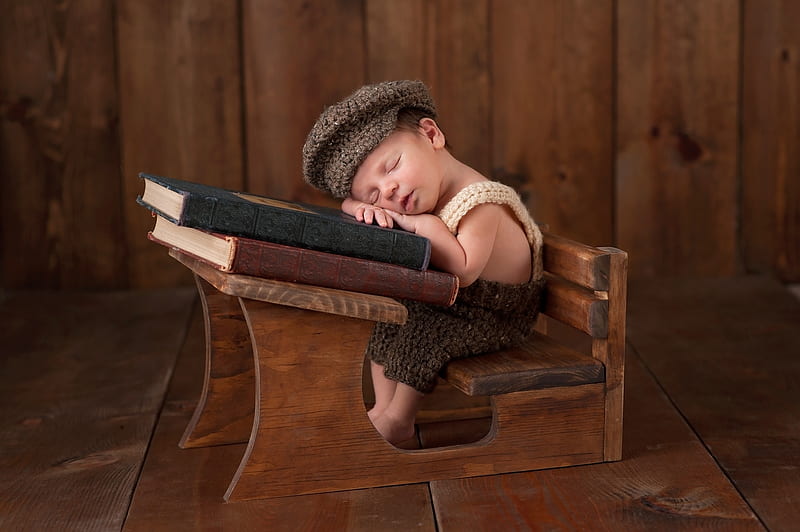 So tired!, sleep, brown, books, pupil, baby, cute, school, boy, copil, child, funny, HD wallpaper