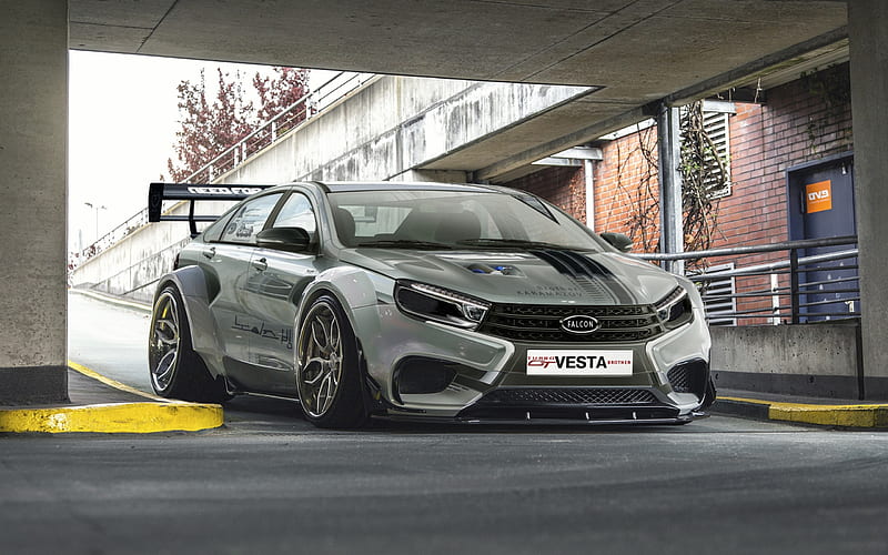 Lada Vesta, supercars, tuning, 2018 cars, parking, tunned Vesta, Lada, HD wallpaper