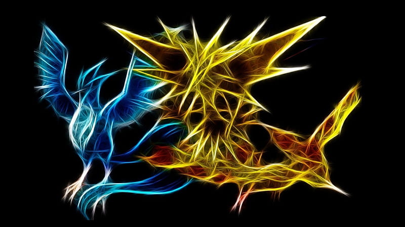 Download Glowing Neon Zapdos, Articuno, And Moltres Wallpaper