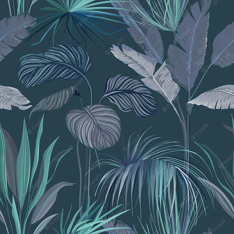 Premium Vector. Seamless tropical background, floral print with exotic jungle leaves, rainforest plants, nature ornament for textile or wrapping paper decorative summer orchard pattern. vector illustration, HD phone wallpaper