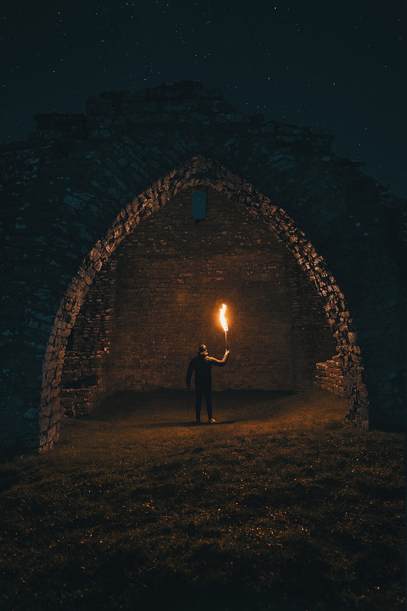 person holding torch in building interior, HD phone wallpaper