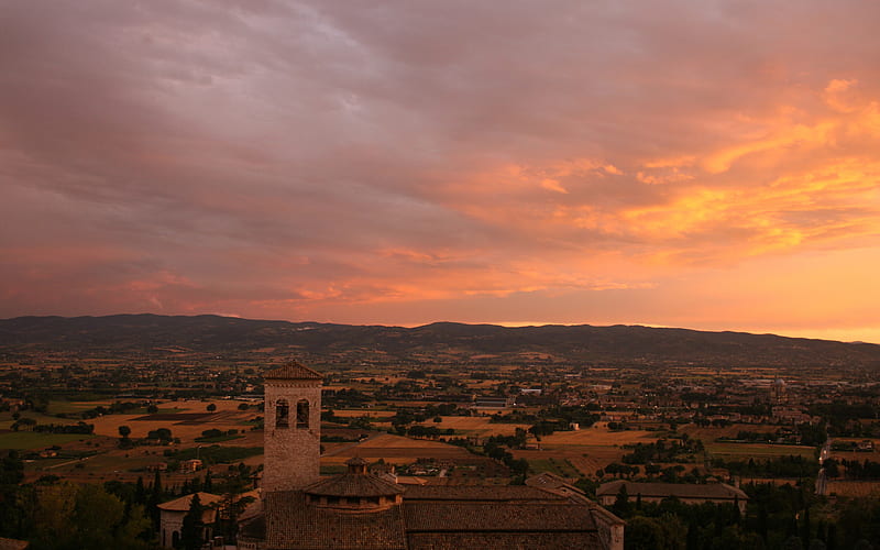 Assisi Valley, architecture, town, dusk, bonito, valley, HD wallpaper
