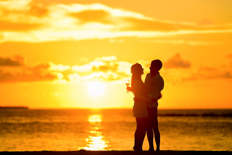 Couple At Beach During Sunset, couple, love, beach, graphy, sunset, HD wallpaper