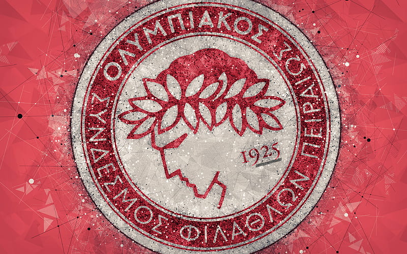 Olympiacos FC logo, geometric art, red abstract background, Greek ...