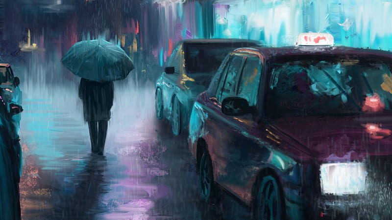 Night City Rain Art, rain, city, artist, artwork, digital-art, artstation, HD wallpaper