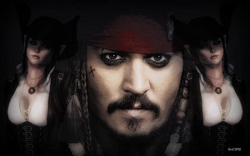 Once a pirate always a pirate, art, guy, man, woman, pirate, boy, fantasy, girl, people, painting, dream, johny dep, HD wallpaper