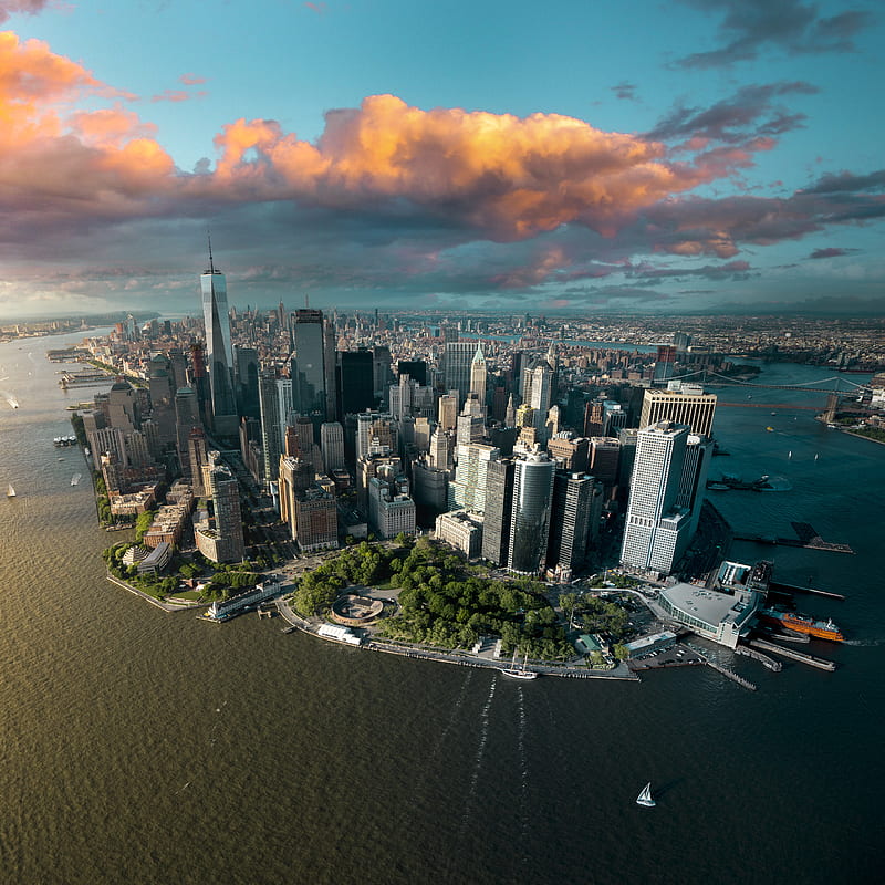 NYC Lower Manhattan, aerial, big apple, central park, city view, cityscape, landscape, lower Manhattan, new york, new york city, HD phone wallpaper