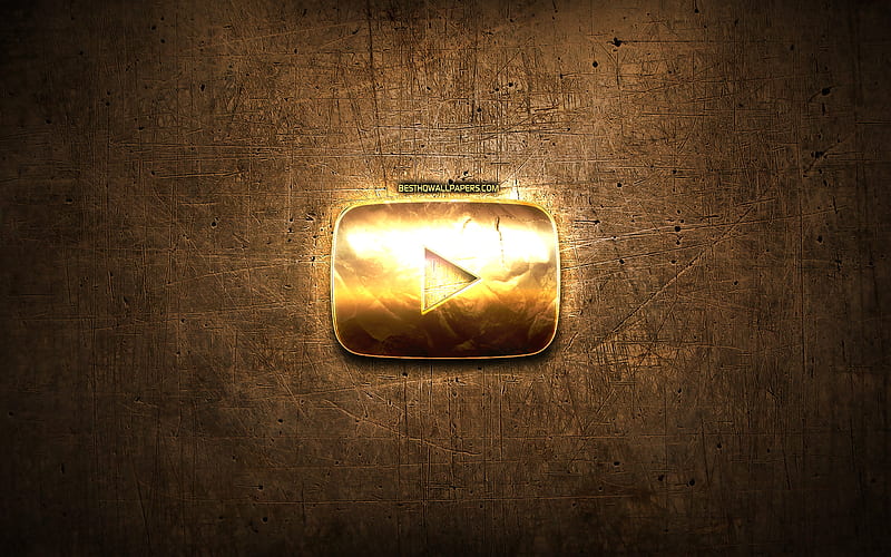 Youtube golden button, artwork, brown metal background, Youtube golden  logo, HD wallpaper | Peakpx