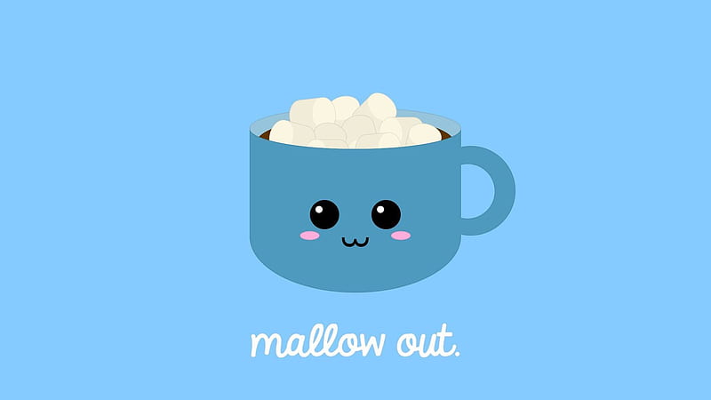 Mallow Out Blue Cup With Blue Background Kawaii, HD wallpaper
