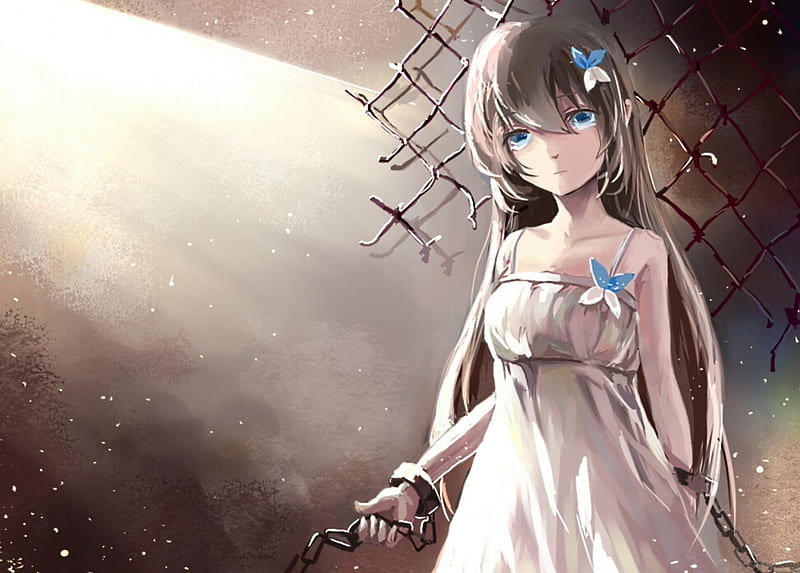Anime, vocaloid, Shackles, dress, white, luo tianyi, HD wallpaper