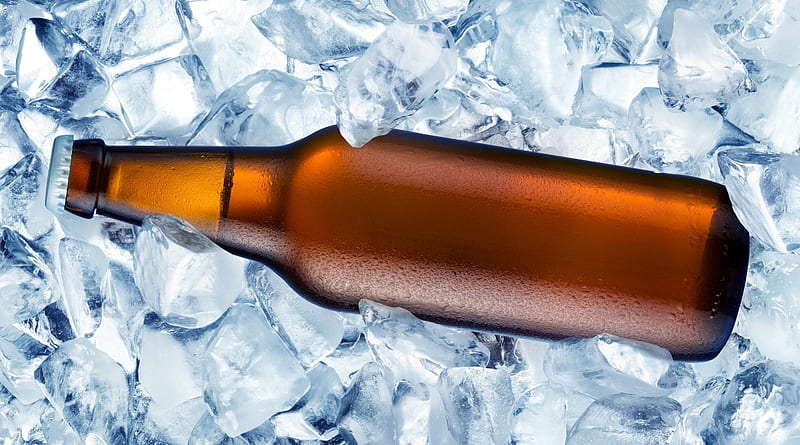 Ice cold beer, alcohol, bottle, ice, drink, beer, HD wallpaper