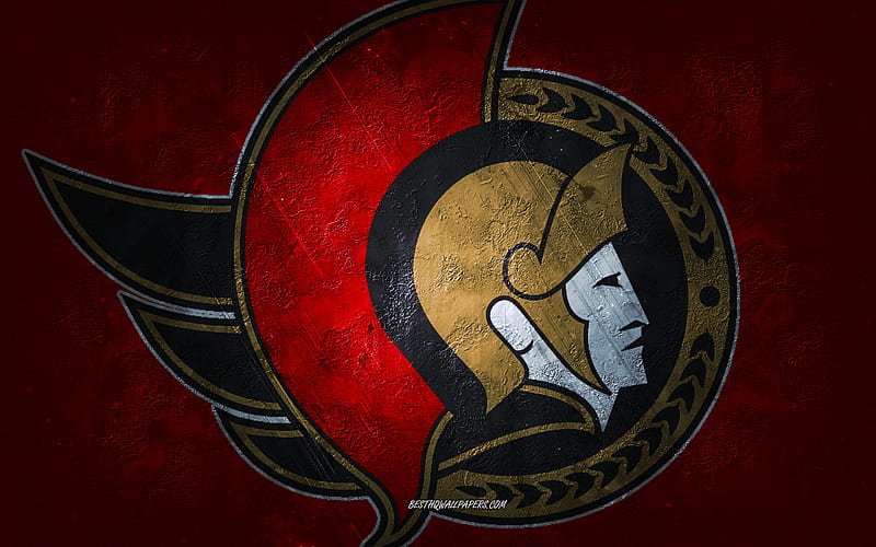 Ottawa Senators, Canadian hockey team, red stone background, Ottawa Senators logo, grunge art, NHL, hockey, Ottawa, Canada USA, Ottawa Senators emblem, HD wallpaper