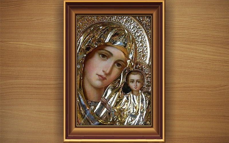 Mother of God of Kazan, Russia, Baby, Virgin, Kazan, Jesus, icon, Mary, HD wallpaper