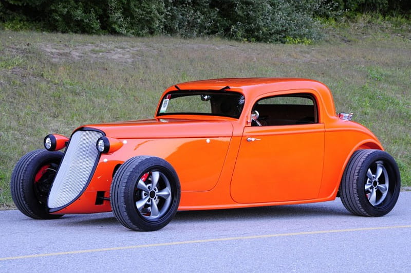 1933-Ford-Coupe, Classic, Hotrod, Roadster, Orange, HD wallpaper