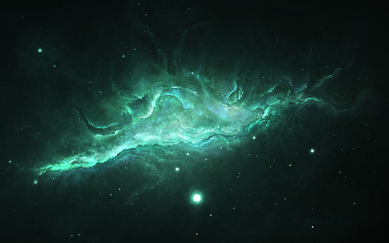 nebula galaxy, Sci-Fi, stars, green nebula, HD wallpaper