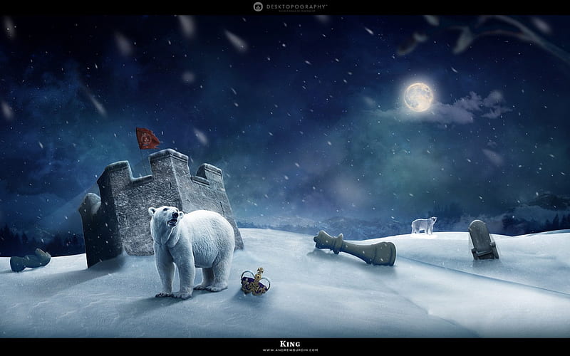 polar king, snow, bear, polar, castle, pawn, HD wallpaper