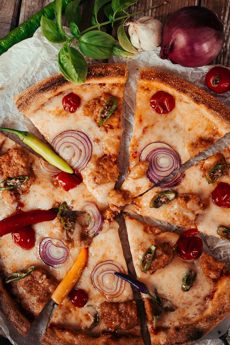 pizza, onion, cheese, food, HD phone wallpaper
