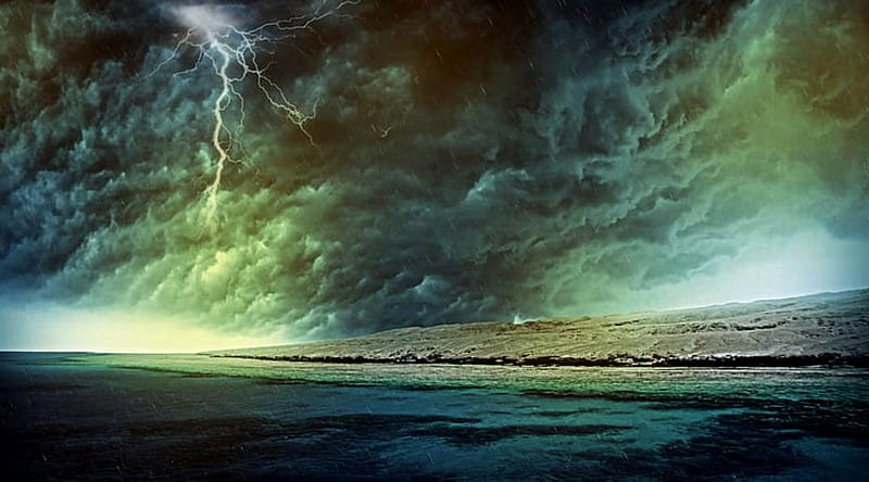 Coast Storm, Storm, Coast, Land, Sky, Clouds, Lake, Lighting, HD wallpaper