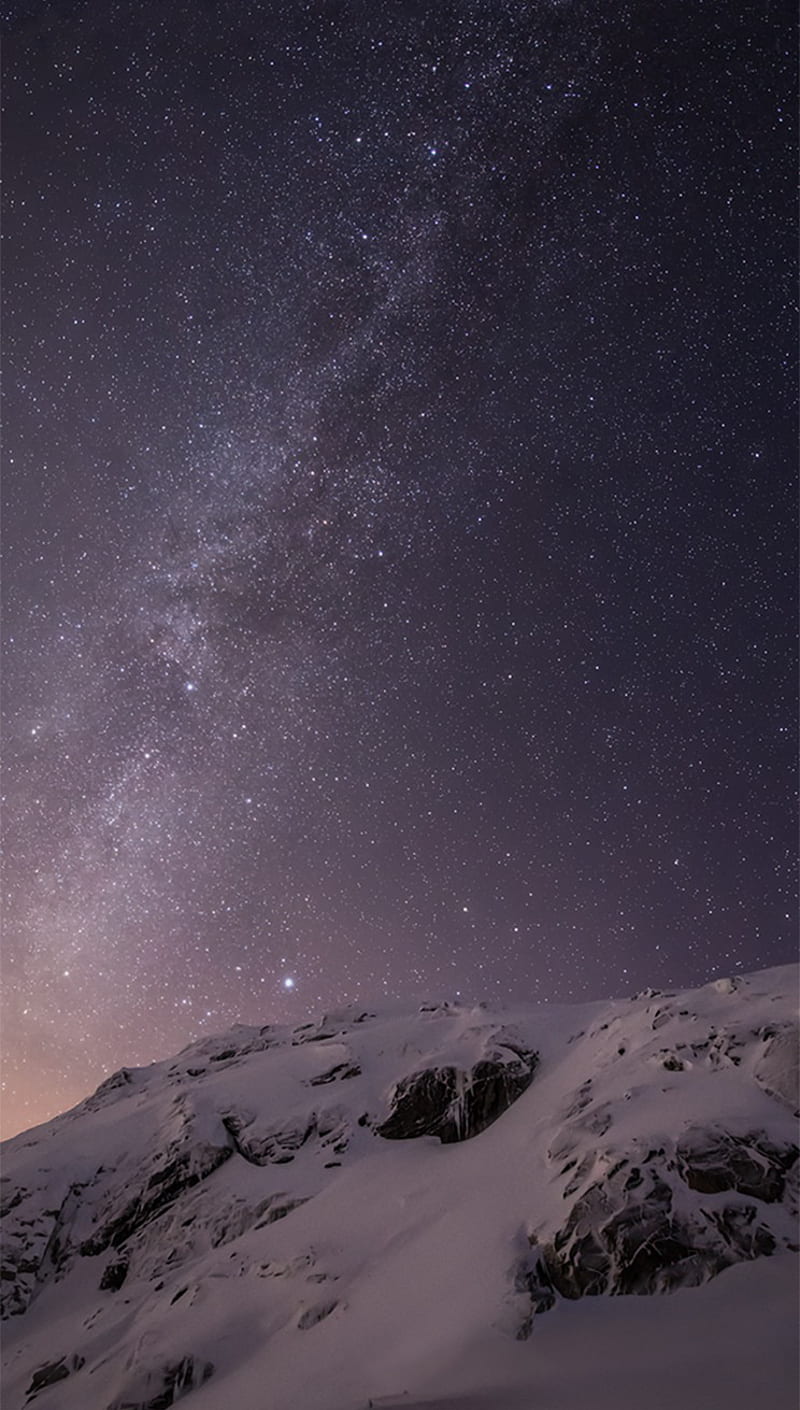 iOS8, apple ios, iphone, nature, night, sky, snow, star, HD phone wallpaper