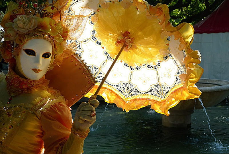 Yellow Carnival Masque, carnival, people, yellow, special day, masque, HD wallpaper