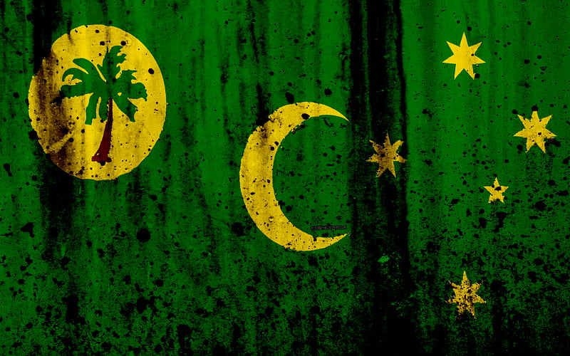 Cocos Islands flag grunge, flag of Cocos Islands, Asia, Cocos Islands, national symbols, Cocos Islands national flag, Keeling Islands, HD wallpaper